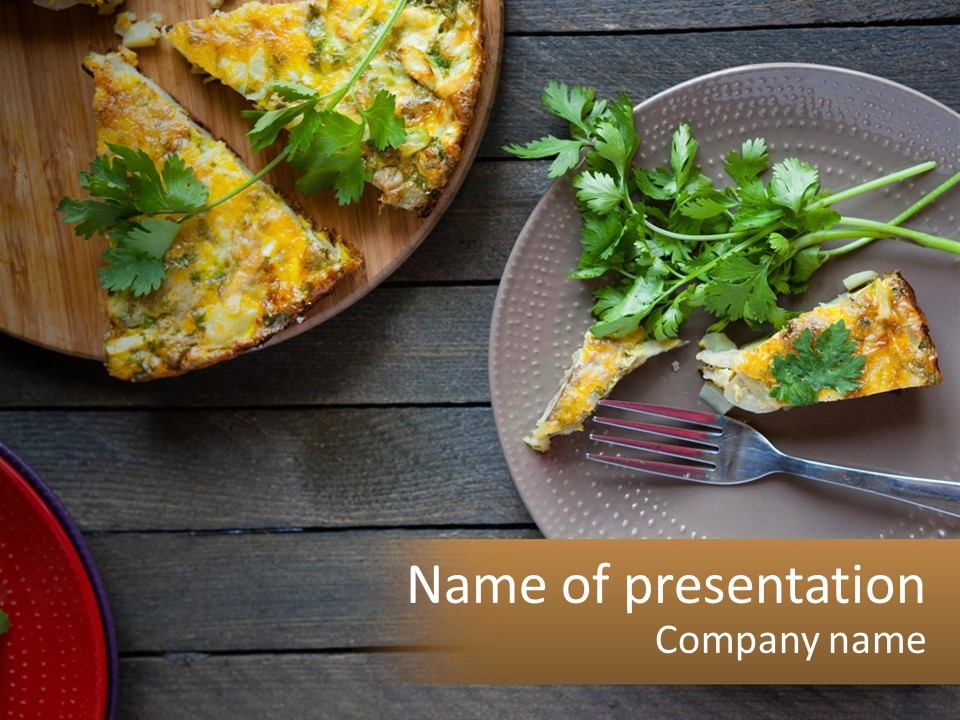 A Plate Of Food And A Fork On A Table PowerPoint Template