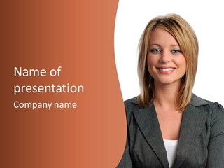 A Woman In A Business Suit Is Smiling For The Camera PowerPoint Template