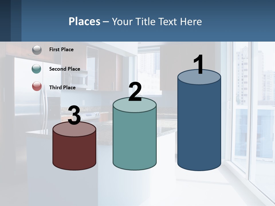 A Kitchen With A Center Island With A Granite Counter Top PowerPoint Template