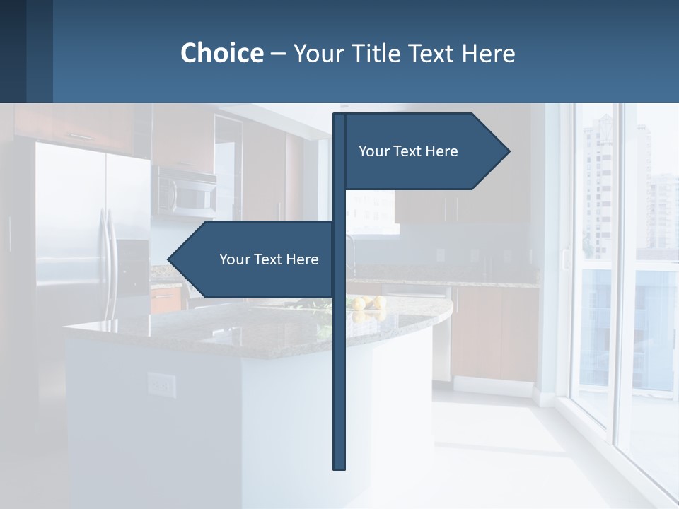A Kitchen With A Center Island With A Granite Counter Top PowerPoint Template