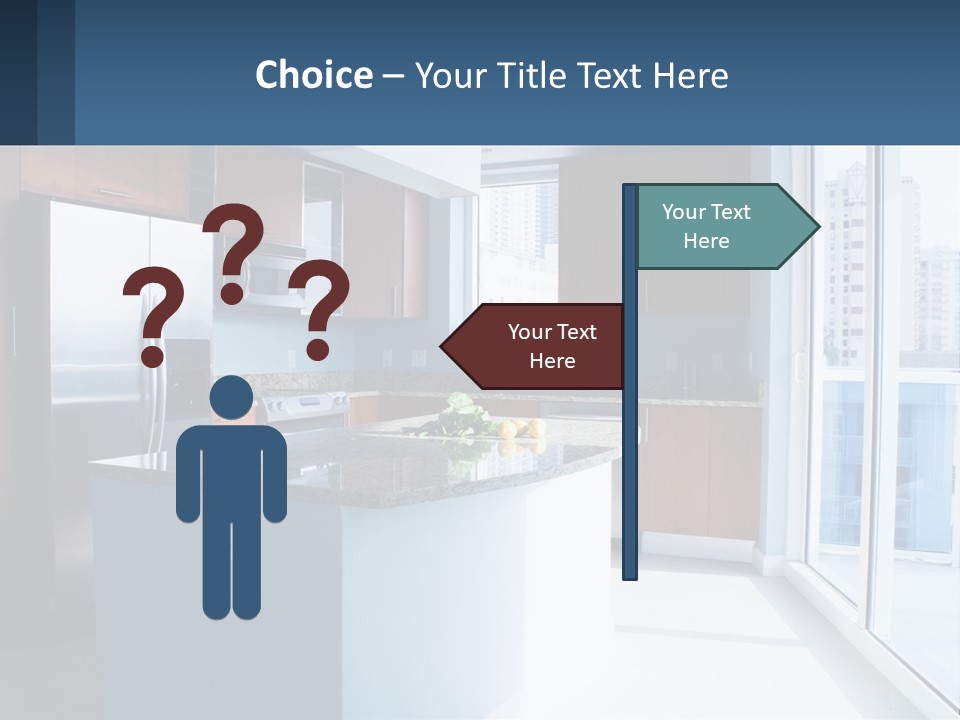 A Kitchen With A Center Island With A Granite Counter Top PowerPoint Template