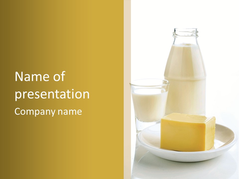 A Bottle Of Milk And A Plate Of Cheese On A Table PowerPoint Template