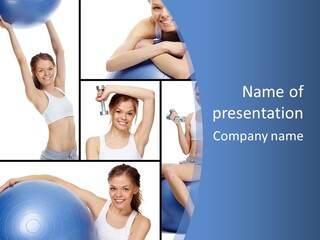 A Woman Is Doing Exercises With A Blue Ball PowerPoint Template