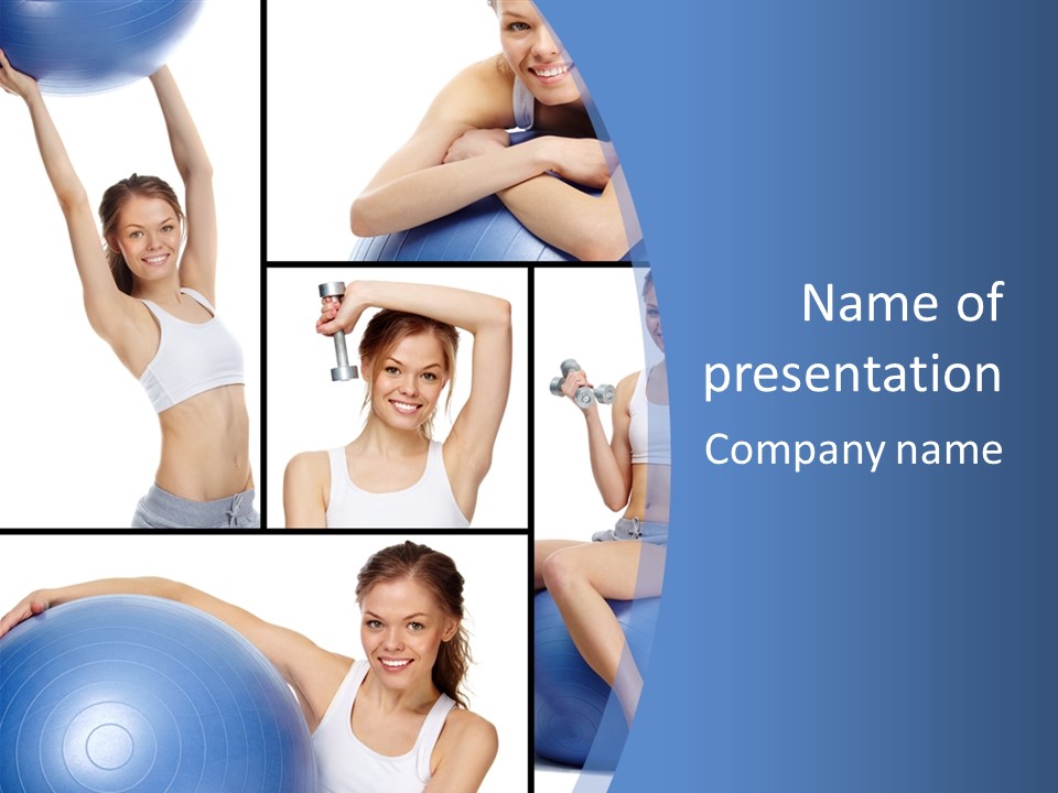 A Woman Is Doing Exercises With A Blue Ball PowerPoint Template