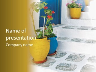 A Set Of Steps With Potted Plants On Them PowerPoint Template