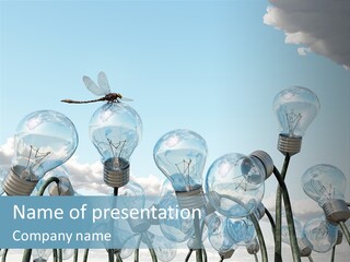 A Group Of Light Bulbs With A Dragon Flying Over Them PowerPoint Template