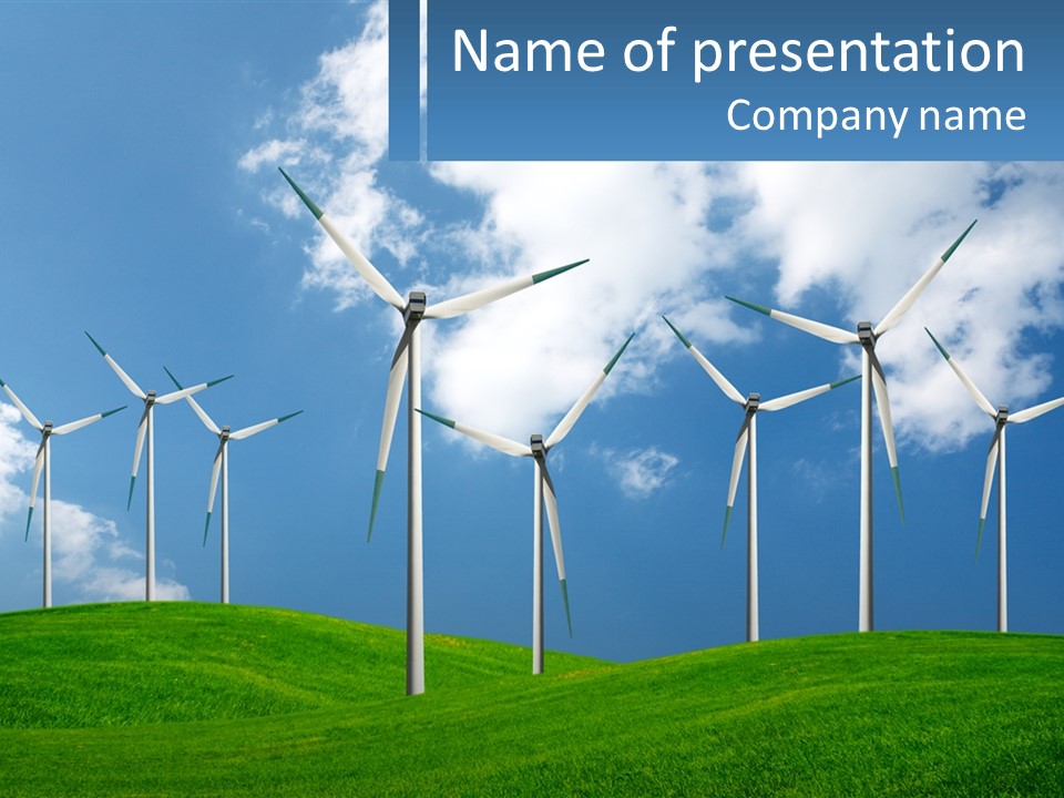 A Group Of Wind Turbines On A Green Hill PowerPoint Template