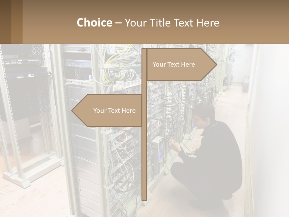 A Man Sitting On The Floor In Front Of A Server PowerPoint Template