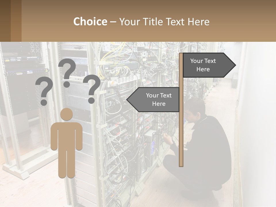 A Man Sitting On The Floor In Front Of A Server PowerPoint Template