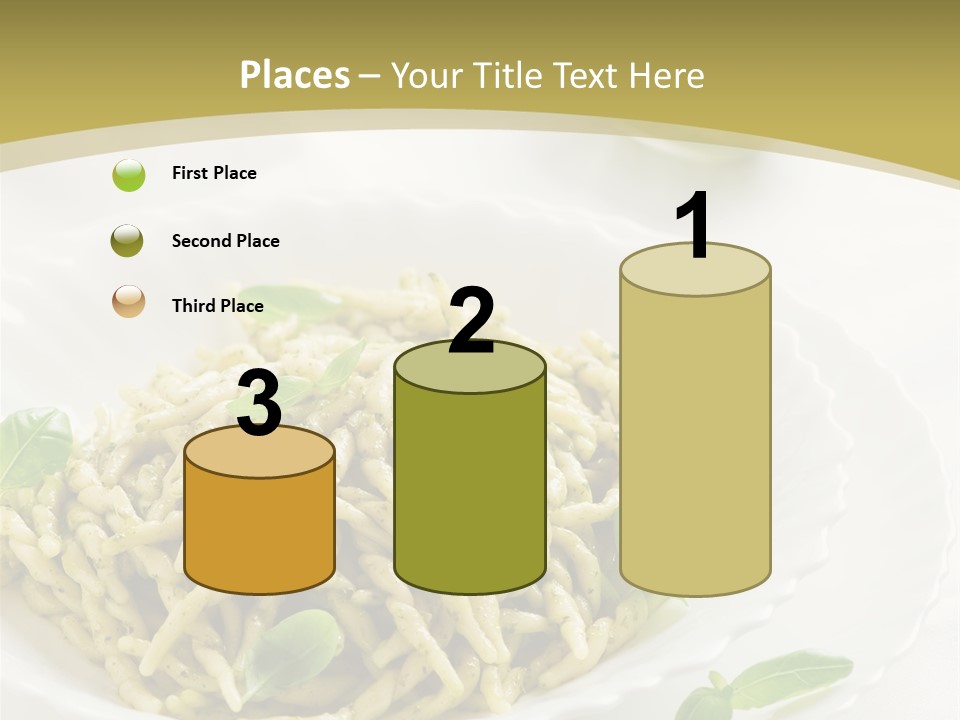 A Plate Of Pasta With Basil Leaves On It PowerPoint Template