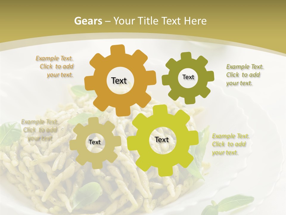 A Plate Of Pasta With Basil Leaves On It PowerPoint Template