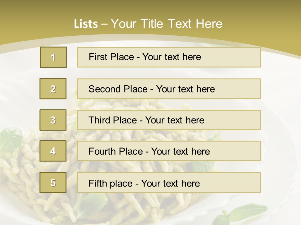 A Plate Of Pasta With Basil Leaves On It PowerPoint Template