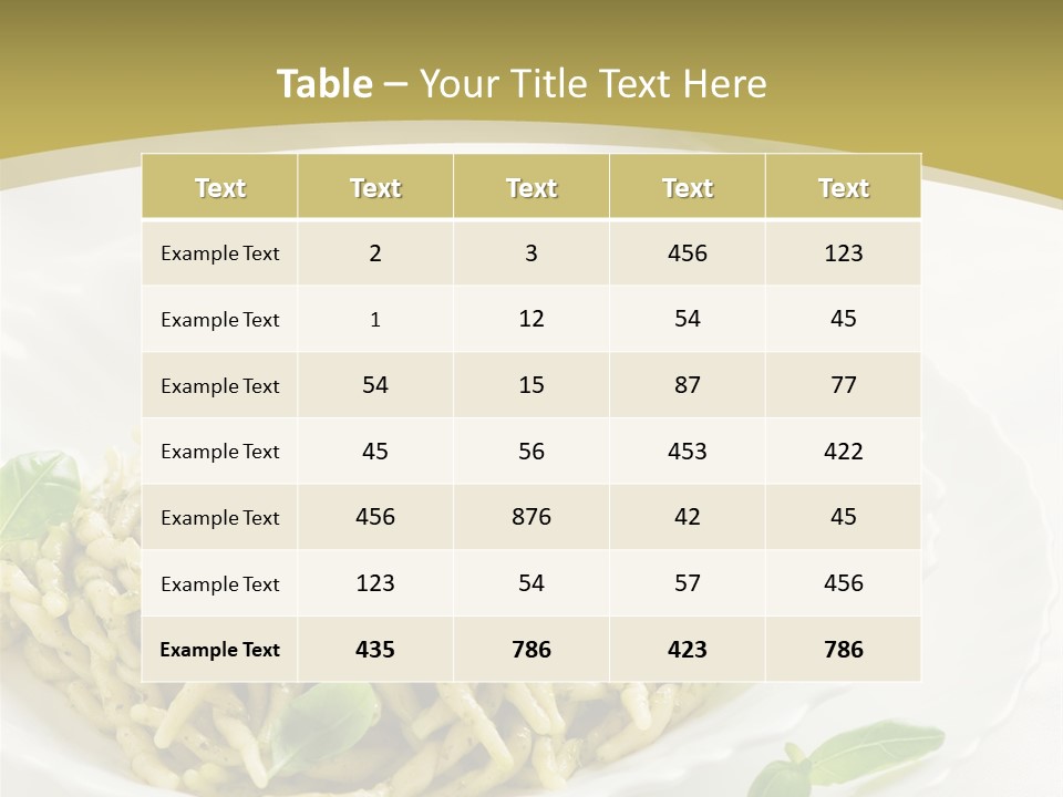 A Plate Of Pasta With Basil Leaves On It PowerPoint Template