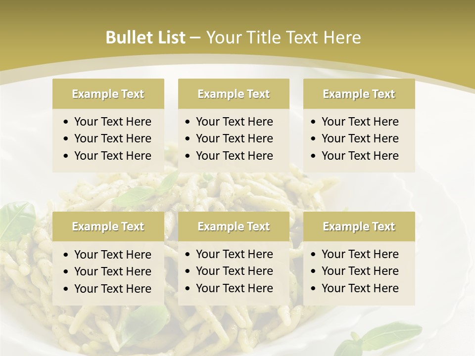 A Plate Of Pasta With Basil Leaves On It PowerPoint Template