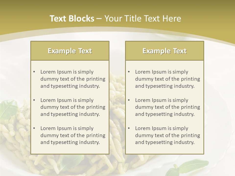 A Plate Of Pasta With Basil Leaves On It PowerPoint Template