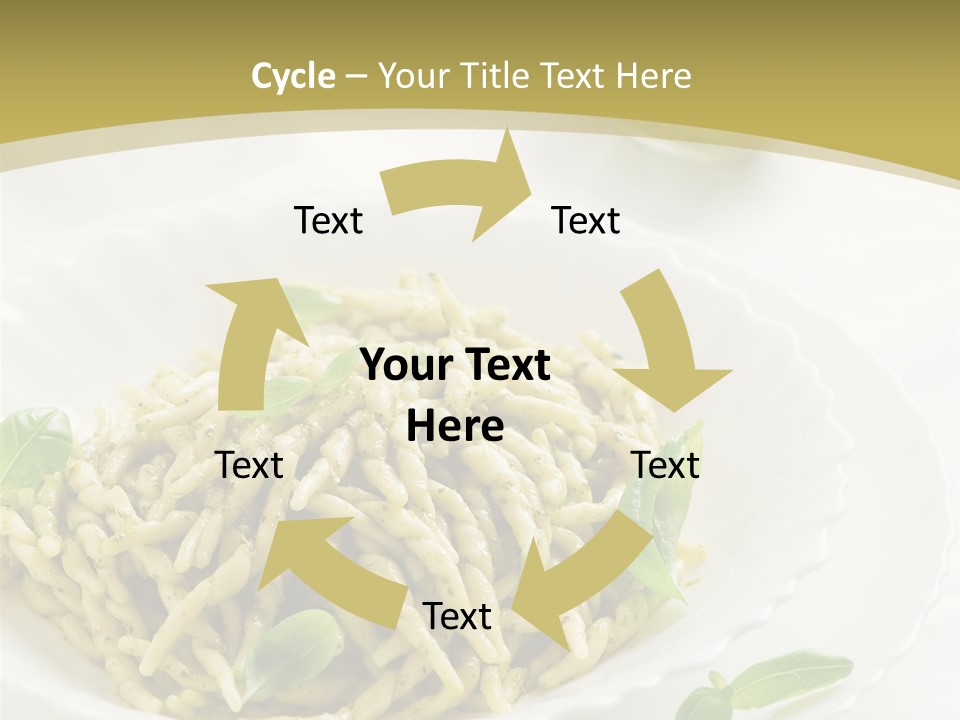 A Plate Of Pasta With Basil Leaves On It PowerPoint Template