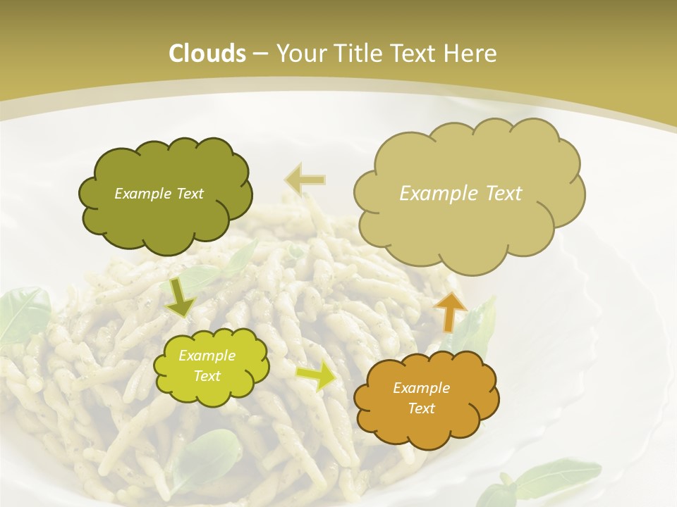 A Plate Of Pasta With Basil Leaves On It PowerPoint Template
