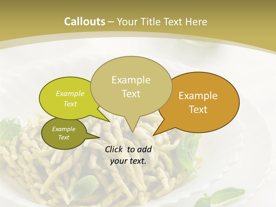 A Plate Of Pasta With Basil Leaves On It PowerPoint Template