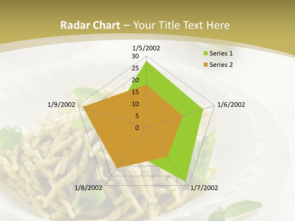 A Plate Of Pasta With Basil Leaves On It PowerPoint Template
