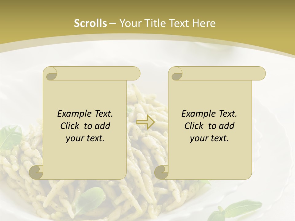 A Plate Of Pasta With Basil Leaves On It PowerPoint Template