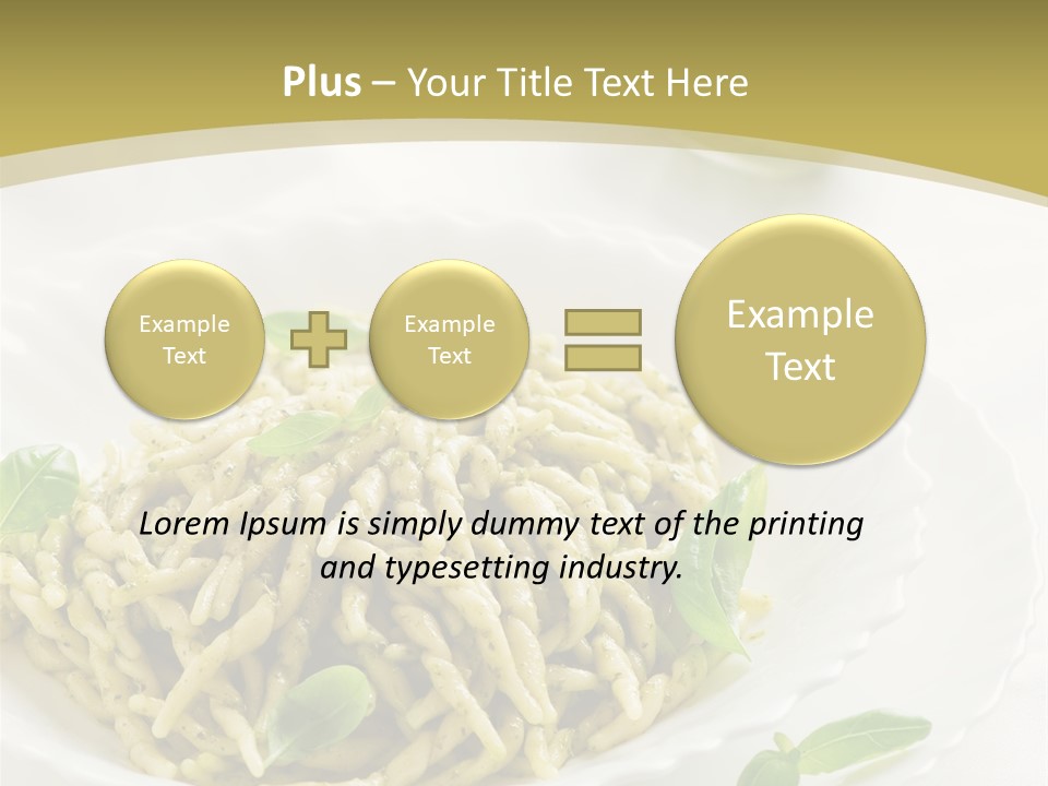 A Plate Of Pasta With Basil Leaves On It PowerPoint Template