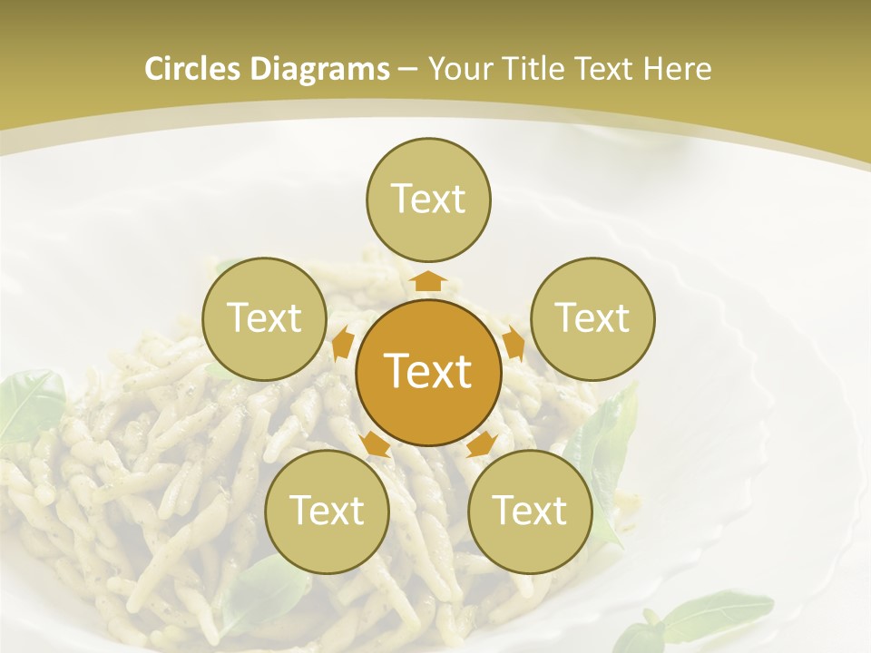 A Plate Of Pasta With Basil Leaves On It PowerPoint Template