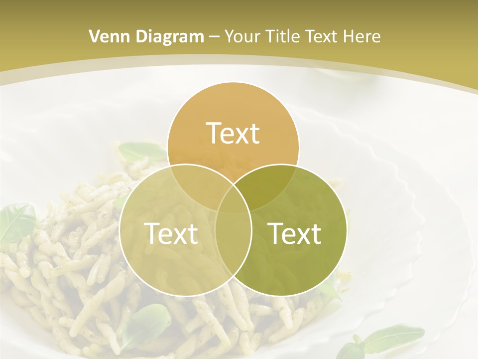 A Plate Of Pasta With Basil Leaves On It PowerPoint Template