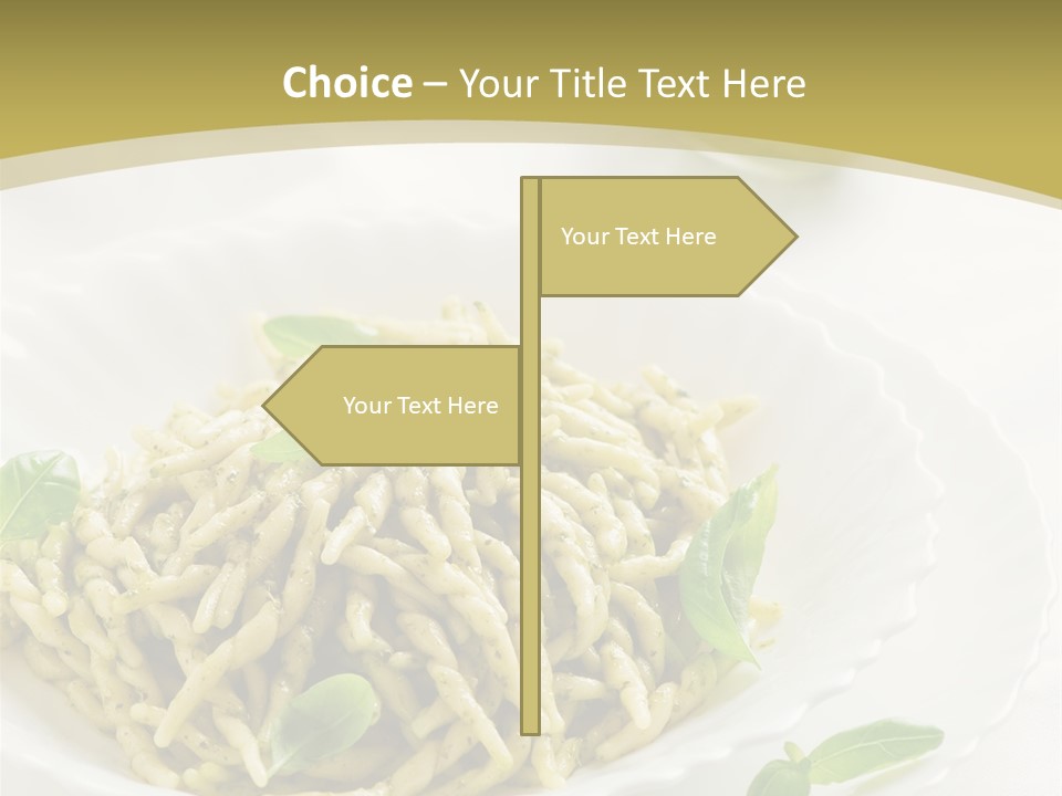 A Plate Of Pasta With Basil Leaves On It PowerPoint Template