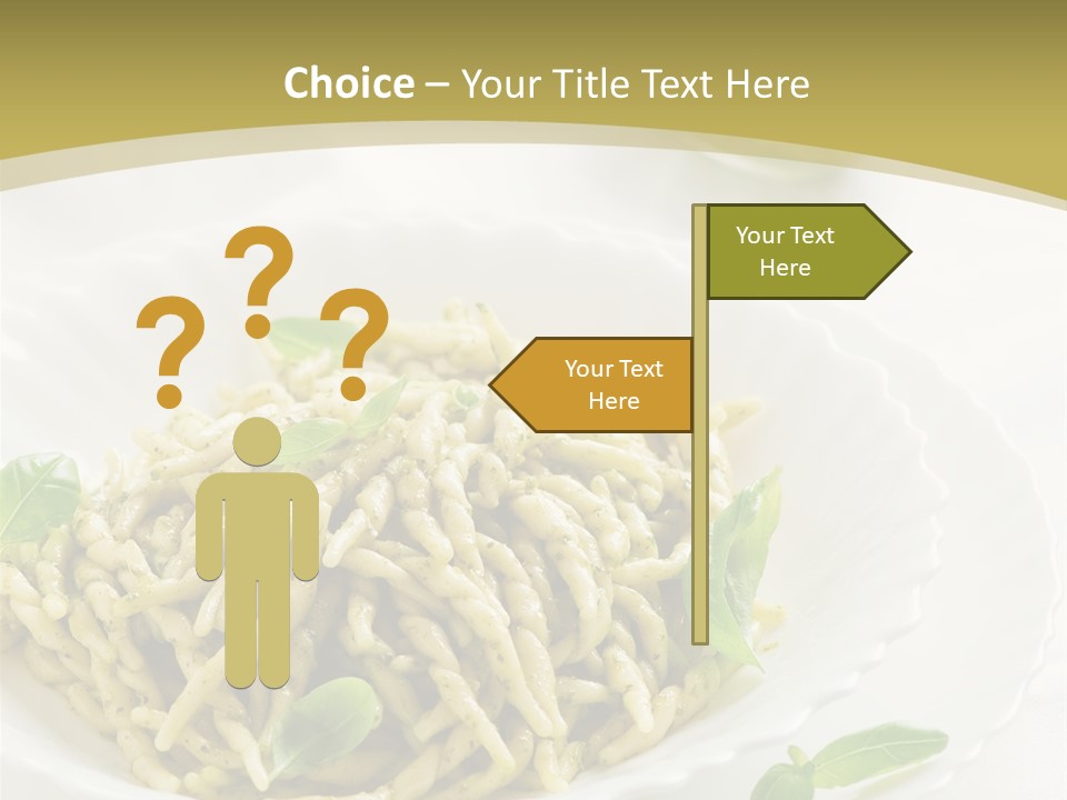 A Plate Of Pasta With Basil Leaves On It PowerPoint Template