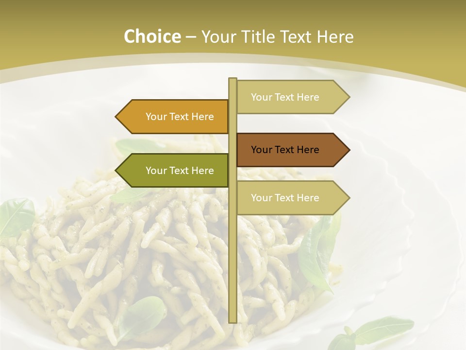 A Plate Of Pasta With Basil Leaves On It PowerPoint Template
