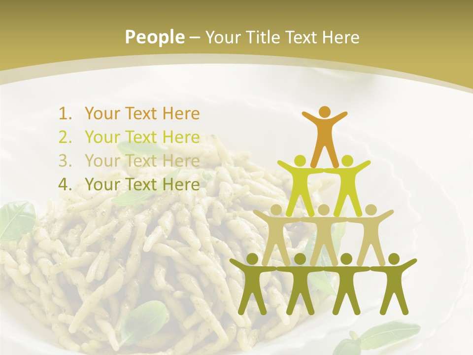 A Plate Of Pasta With Basil Leaves On It PowerPoint Template
