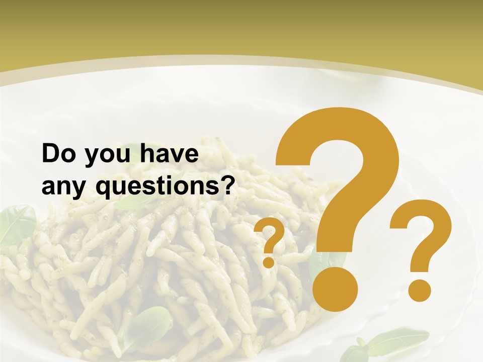 A Plate Of Pasta With Basil Leaves On It PowerPoint Template