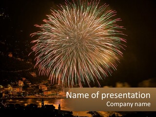 A Fireworks Display With A City In The Background PowerPoint Template