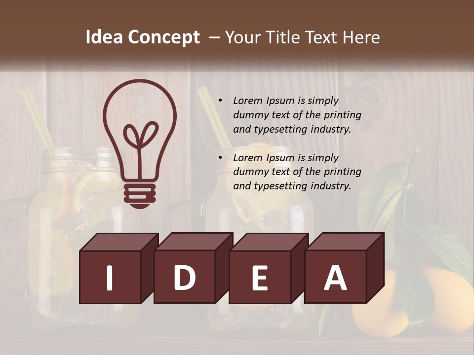 Two Mason Jars With Lemons And Mints On A Wooden Table PowerPoint Template
