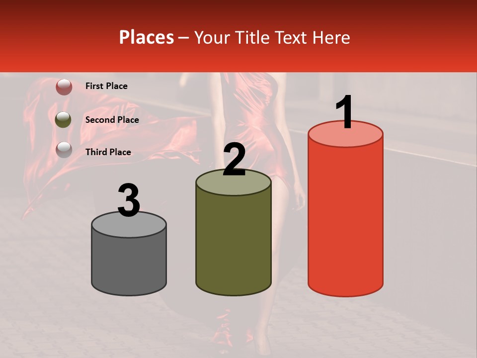 A Woman In A Red Dress Is Walking Down The Street PowerPoint Template
