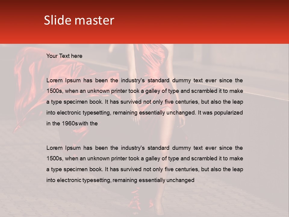 A Woman In A Red Dress Is Walking Down The Street PowerPoint Template
