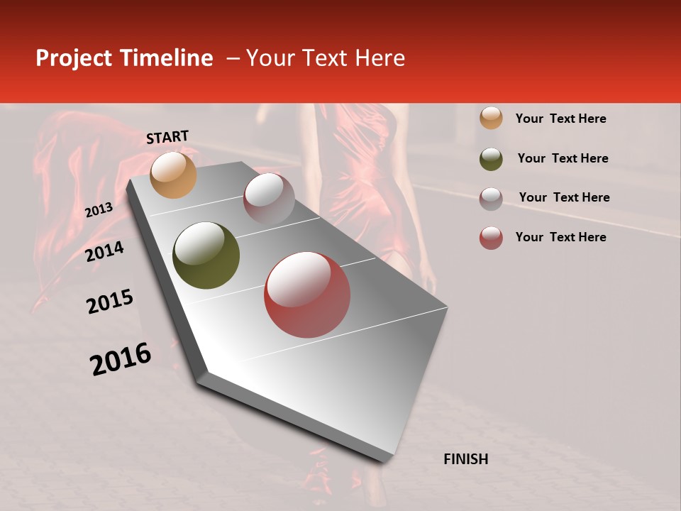A Woman In A Red Dress Is Walking Down The Street PowerPoint Template