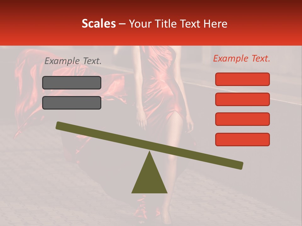 A Woman In A Red Dress Is Walking Down The Street PowerPoint Template