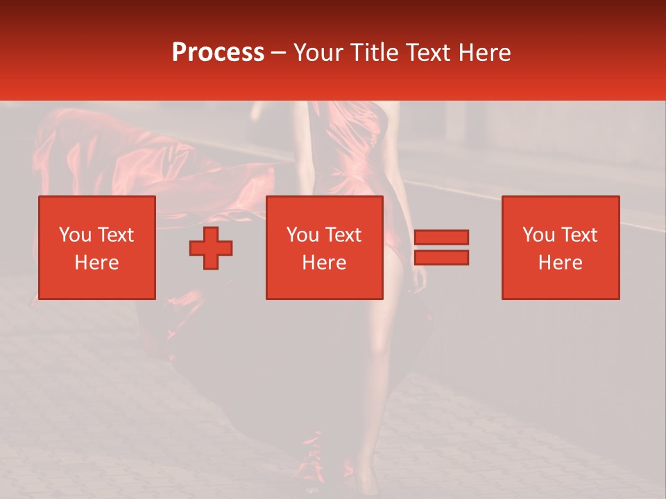 A Woman In A Red Dress Is Walking Down The Street PowerPoint Template