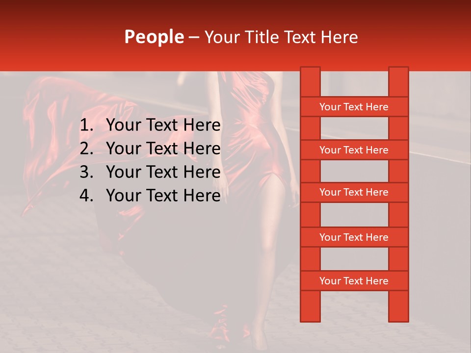 A Woman In A Red Dress Is Walking Down The Street PowerPoint Template