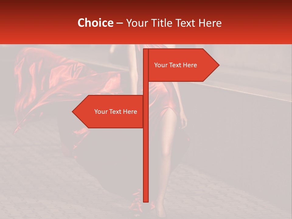 A Woman In A Red Dress Is Walking Down The Street PowerPoint Template