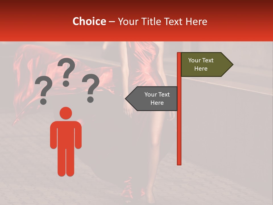 A Woman In A Red Dress Is Walking Down The Street PowerPoint Template