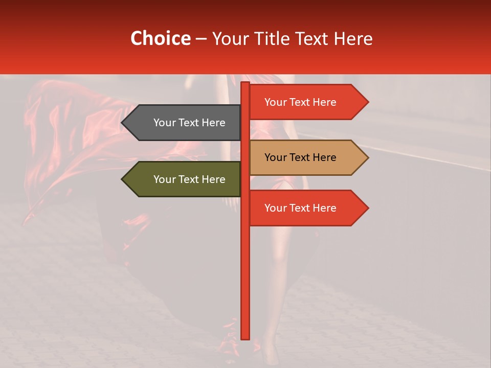 A Woman In A Red Dress Is Walking Down The Street PowerPoint Template