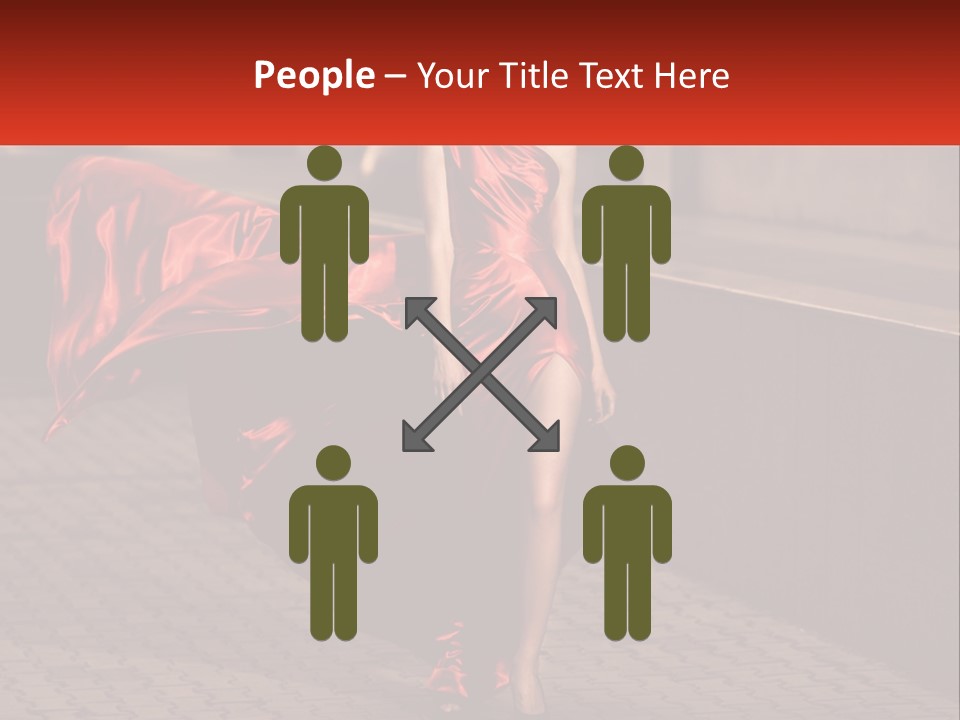 A Woman In A Red Dress Is Walking Down The Street PowerPoint Template