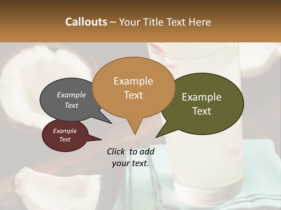 A Glass Of Water Next To Some Coconuts On A Table PowerPoint Template