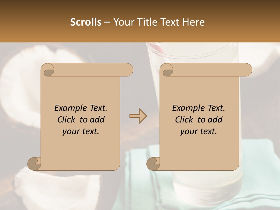 A Glass Of Water Next To Some Coconuts On A Table PowerPoint Template
