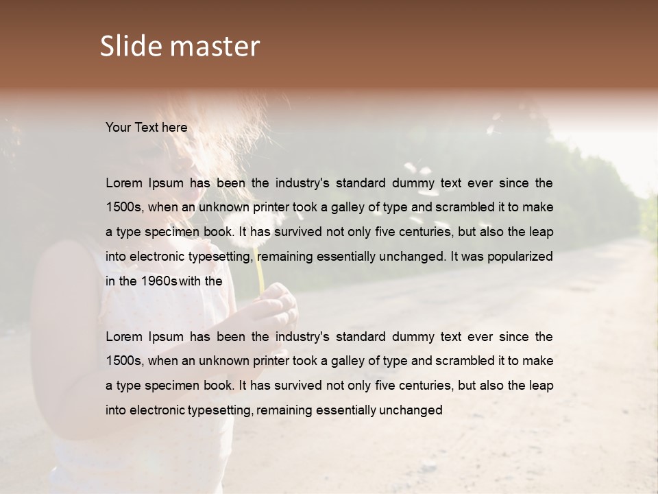 A Little Girl Blowing A Dandelion On A Dirt Road PowerPoint Template