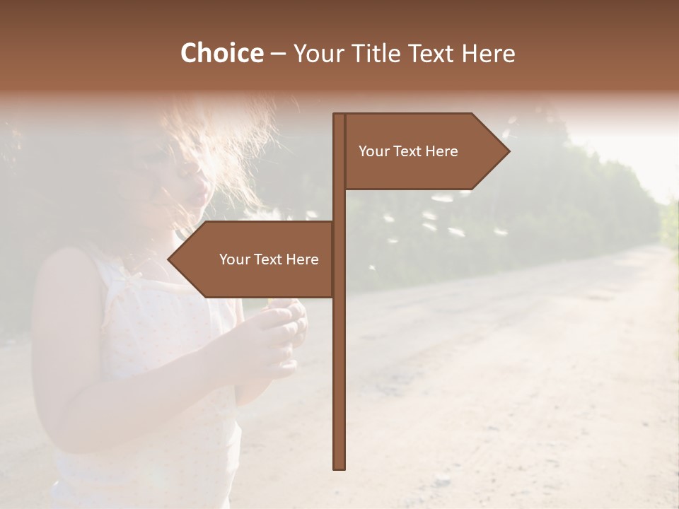 A Little Girl Blowing A Dandelion On A Dirt Road PowerPoint Template