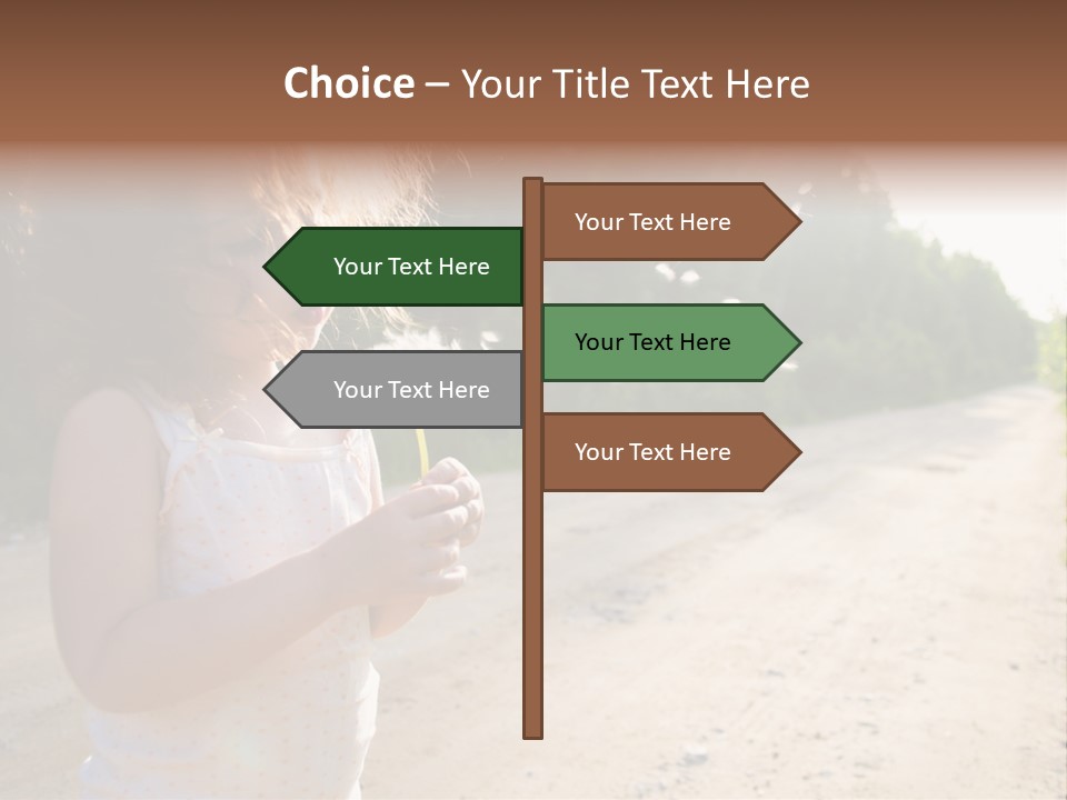 A Little Girl Blowing A Dandelion On A Dirt Road PowerPoint Template