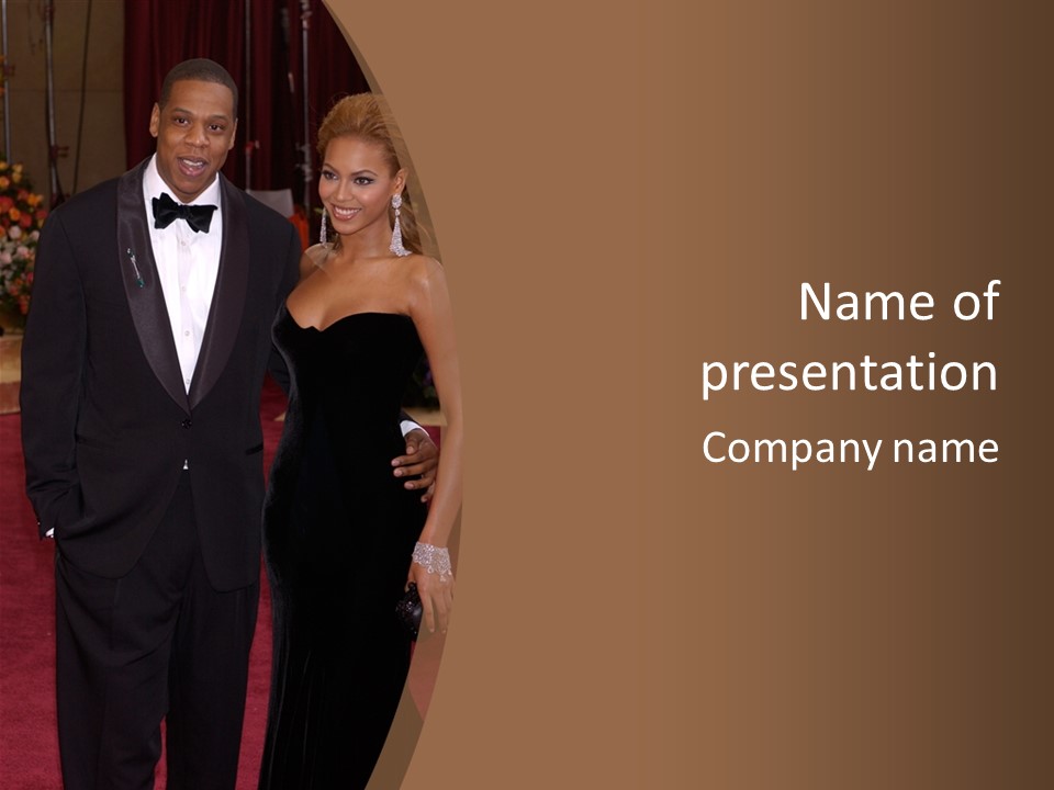 A Man In A Tuxedo And A Woman In A Black Dress PowerPoint Template